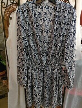 crown & ivy Navy and Ivory Peacock Midi Dress